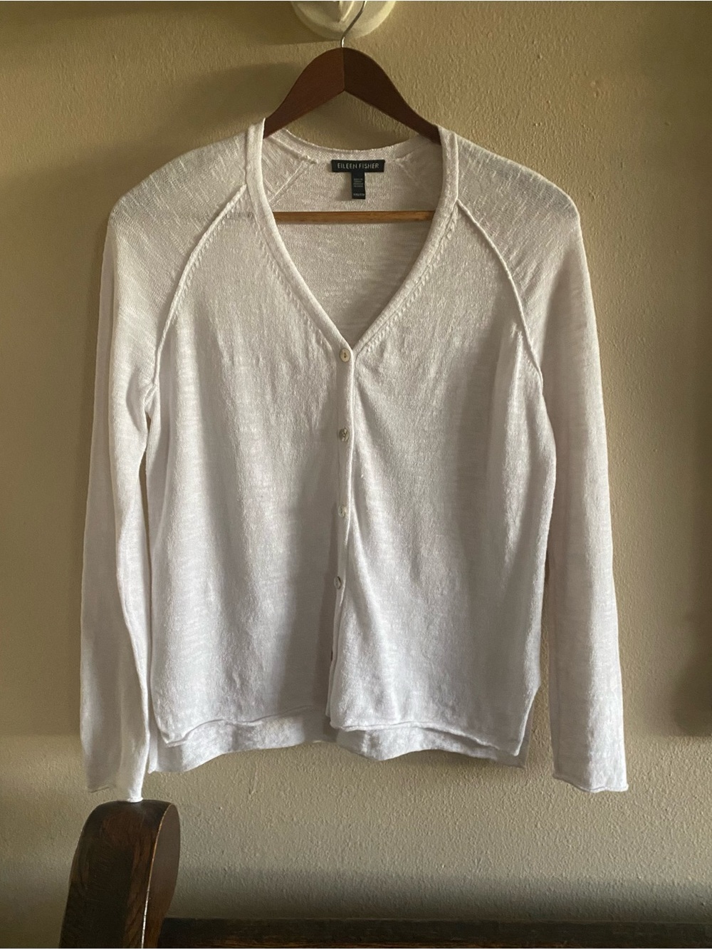 Eileen Fisher Lightweight White V-Neck Button Down Cardigan Oversized xxs